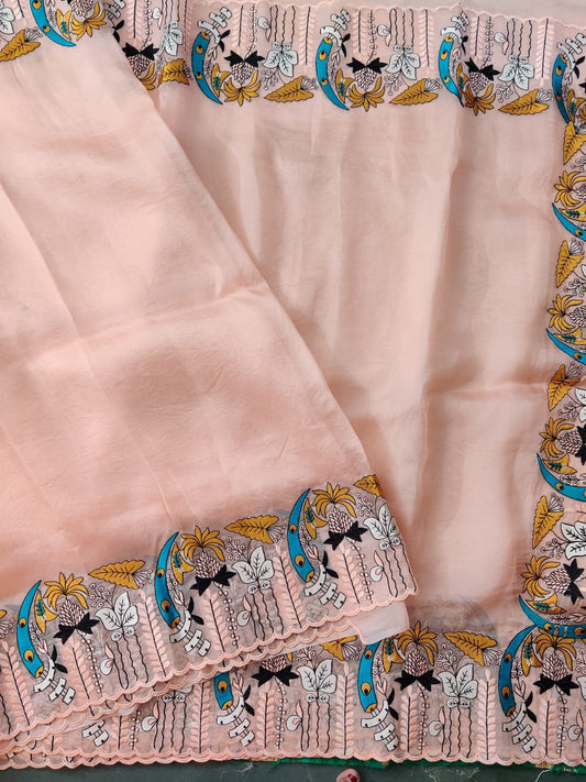 Peach Organza saree with Embroidery work