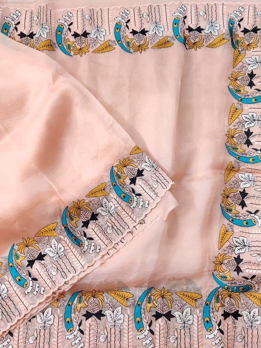 Peach Organza saree with Embroidery work