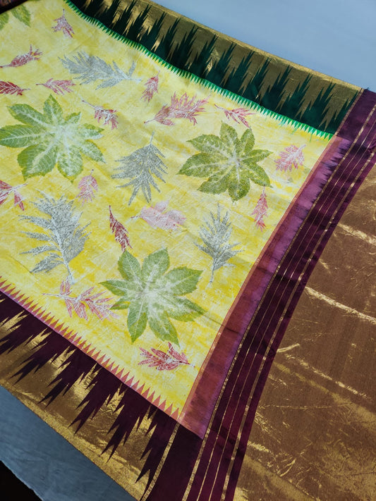 Light Yellow Kanchivaram Silk Saree With Eco Bundle Dyeing All Over