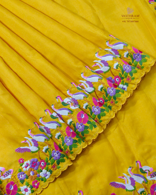Yellow Colour Kanchivaram Silk With Embroidery All Over Code : KA0501