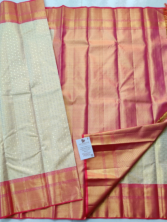 Cream Colour Kanchivaram Silk Saree With Zari Motif