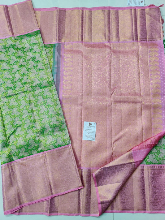 Parrot Green Kanchivaram Silk Saree With Zari Motif All Over