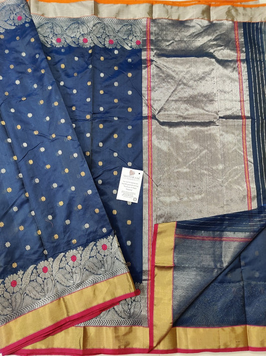 Peacock Blue Colour Chanderi Silk Saree With Zari