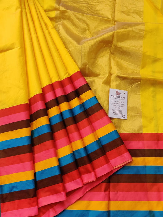 Yellow Chanderi Silk With Multi Colour Border