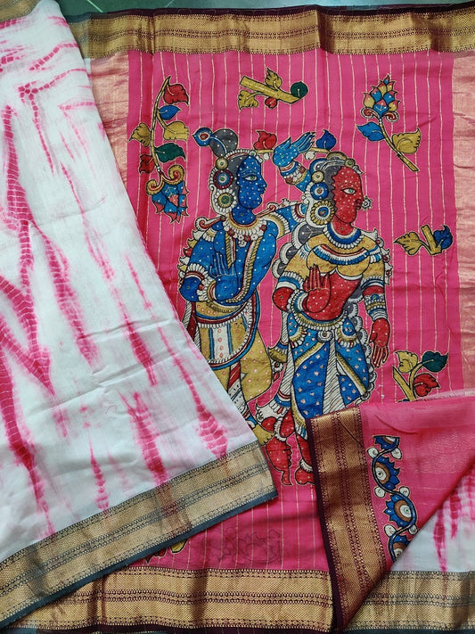 White Colour Maheshwari Silk Cotton With Sibori Work Code : VB0116