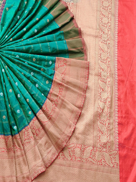 Rama Green Colour Banarasi Silk Saree With Zari Motif