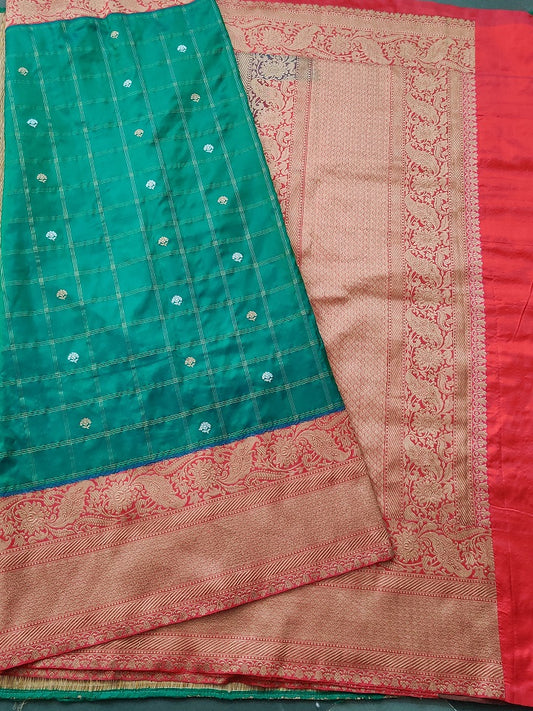 Rama Green Colour Banarasi Silk Saree With Zari Motif