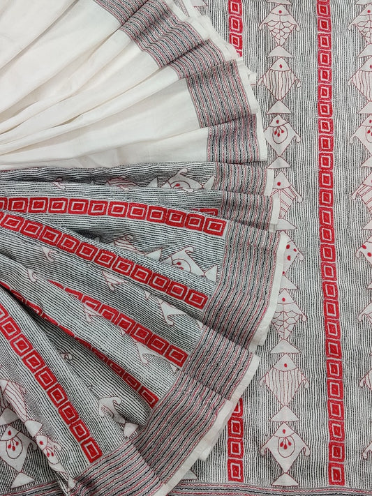 White Colour Bangalore Silk Saree With Kanta Work