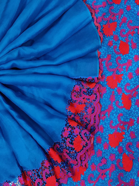 Blue Colour Organza Silk Saree With Cut Work Code : VB0129