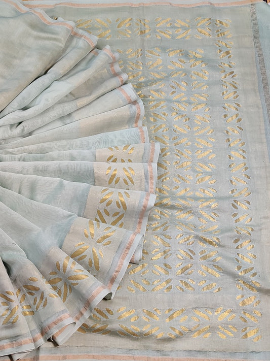 Pastel Green Colour Cotton Saree With Cut Work