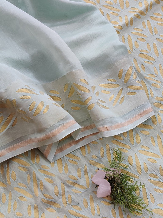 Pastel Green Colour Cotton Saree With Cut Work