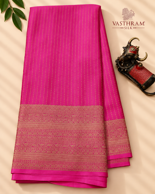 Baby pink colour crush mysore crepe silk saree with small zari butta all over