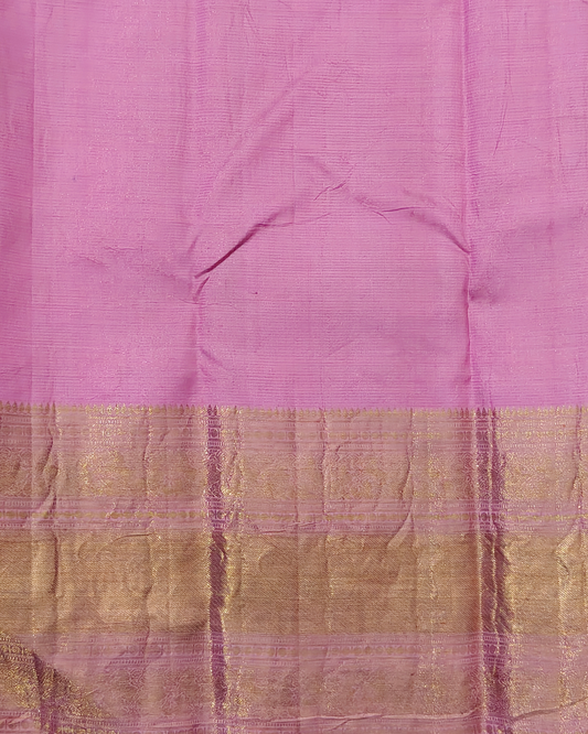 Pink Colour Kanchivaram Silk Saree With Ecoprint All Over