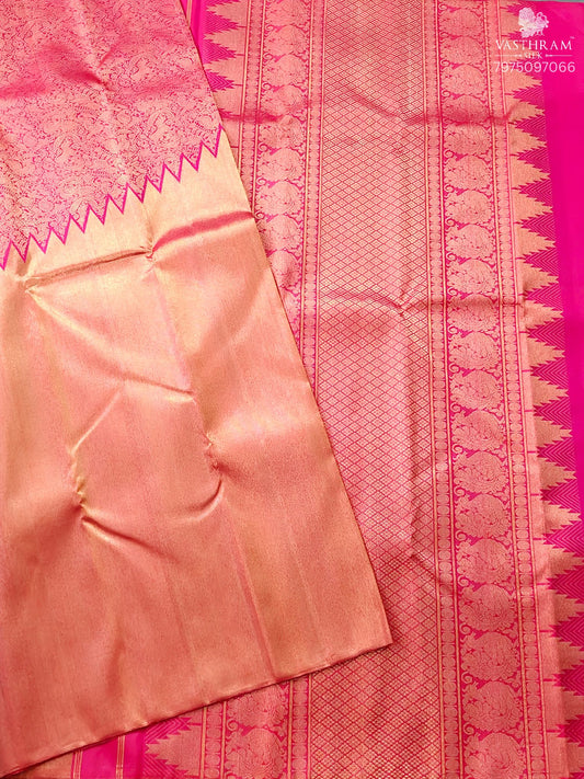Pink Colour Raising Kanchivaram Silk Saree With Vanasingaram Concept All Over Code : KA0446