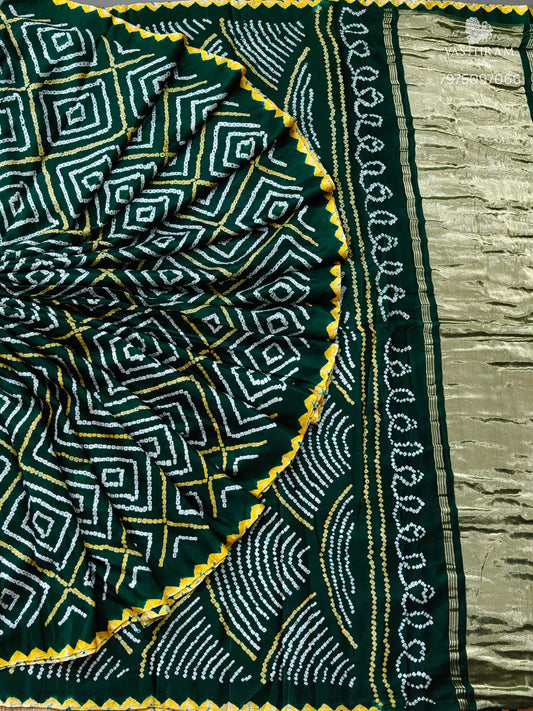 Bottele Green Colour Gaji Silk Saree With Hand Bandhini All Over Code : VB0512