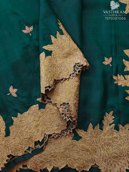 Dark Green Colour Kanchivaram Silk Saree With Zari Butta All Over Code : KA0461
