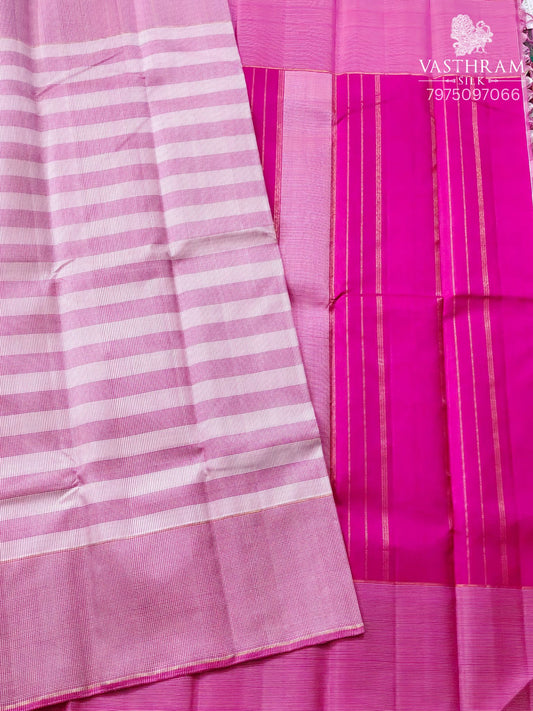 Pink & White Colour Kanchivaram Silk Saree With Small Checks All Over Code : KA0463