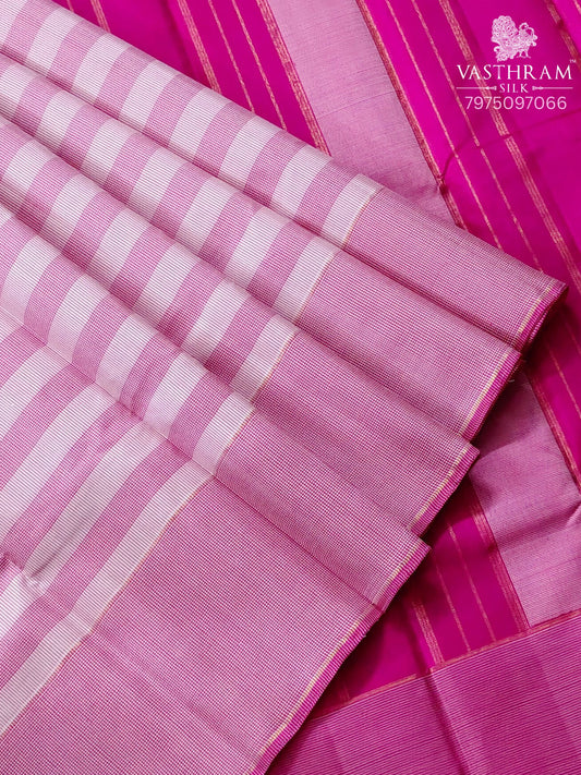Pink & White Colour Kanchivaram Silk Saree With Small Checks All Over Code : KA0463