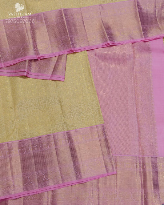 Gold Colour Kanchivaram Silk Saree With Zari Brocade All Over Code : KA0484