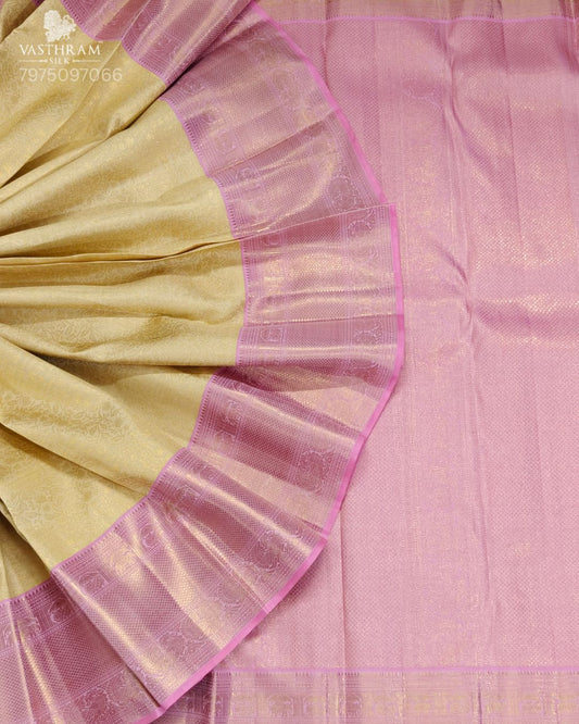 Gold Colour Kanchivaram Silk Saree With Zari Brocade All Over Code : KA0484