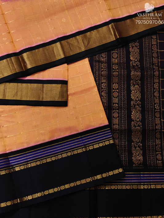 Dual Tone Orange Colour Silk Cotton Saree With Zari Checks & Zari Butta All Over Code : SC049