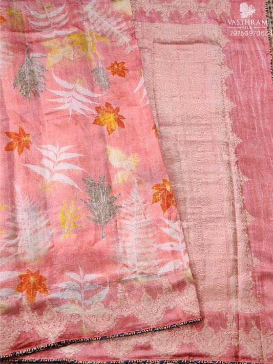 White Colour Murshidabad Silk Saree With Eco Print All Over Code : KA0450