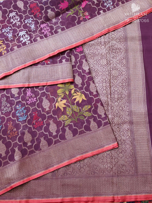 Wine Colour Banarasi Cotton With Thread Woven & Zari Motif All Over Code : VB0503