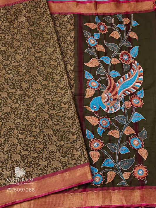 Mehandi Green Colour Cotton Saree With Vanasingaram Thred Woven Motif All Over Code : PC016