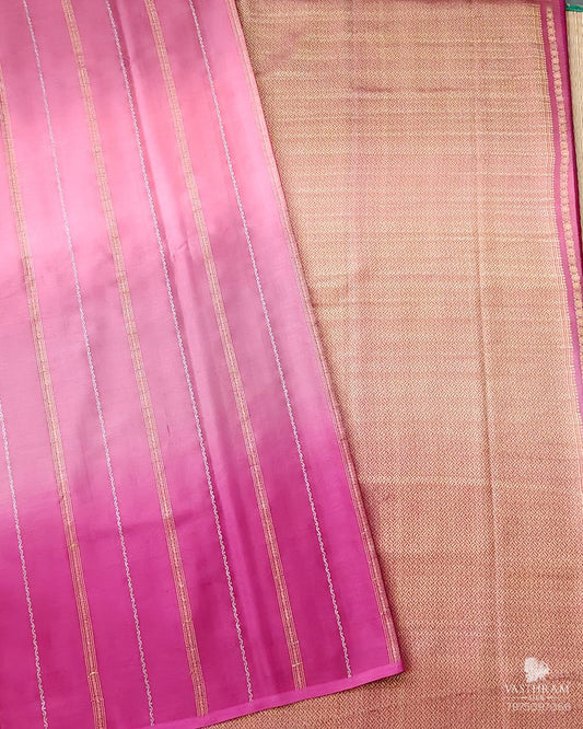 Light Pink And Dark Pink Mysore Crepe Silk Saree With Zari Strips All Over Code : MC010