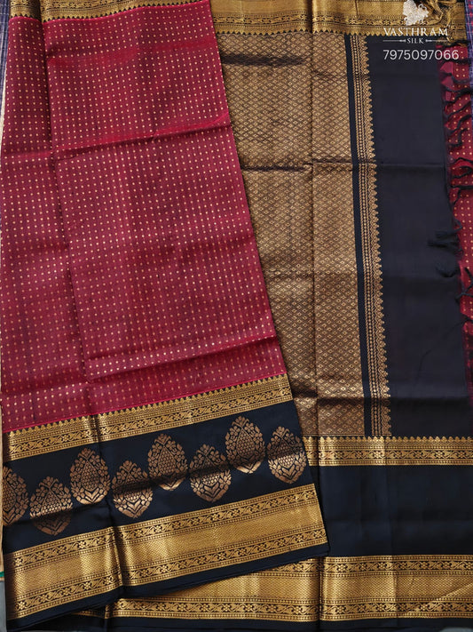 Brown Colour Silk Cotton Saree With Small Zari Butta All Over Code : SC042