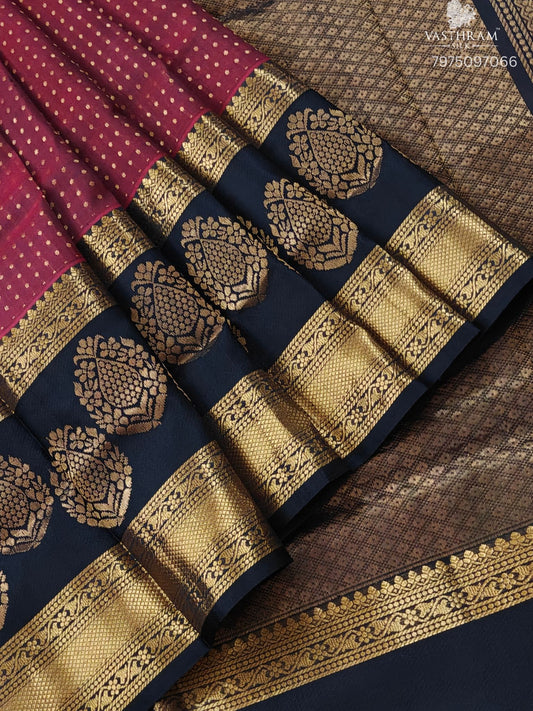 Brown Colour Silk Cotton Saree With Small Zari Butta All Over Code : SC042