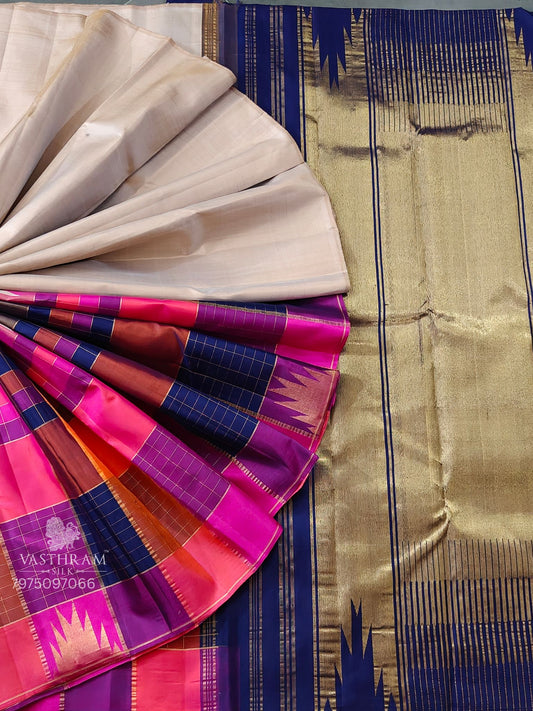 Tussar Colour Kanchivaram Silk Saree With Plain Body Code : KA0409