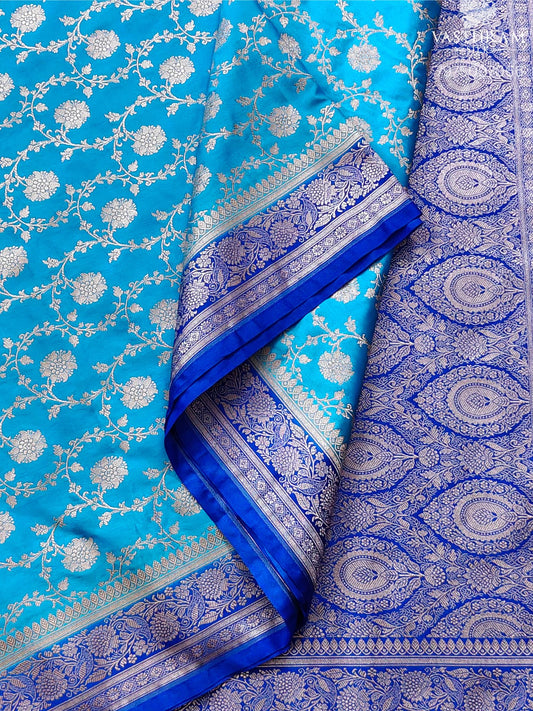 Sky Blue Colour Semi Banarasi Saree With Zari Motif All Over Code : VB0527