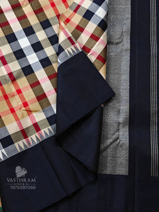 Multi Colour Kanchivaram Silk Saree With Thread Woven Motif Body Code : KA0408