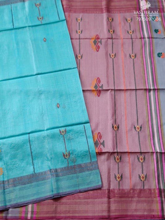 Sea Blue Colour Bishnupuri Silk Saree With Kanta Work All Over Code : VB0497