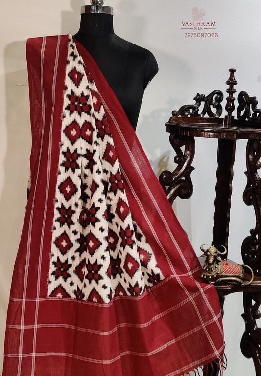White Colour Ikkat Cotton Dupatta