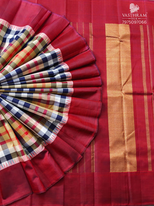 Multi Colour Kanchivaram Silk Saree With Thread Woven Motif Body Code : KA0407