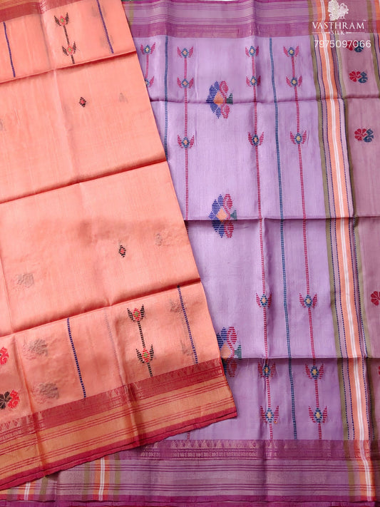 Peach Colour Bishnupuri Silk Saree With Kanta Work All Over Code : VB0501