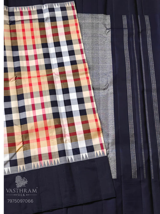 Multi Colour Kanchivaram Silk Saree With Thread Woven Motif Body Code : KA0408