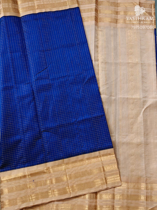 Blue Colour Silk Cotton Saree With Zari Checks All Over Code : SC038