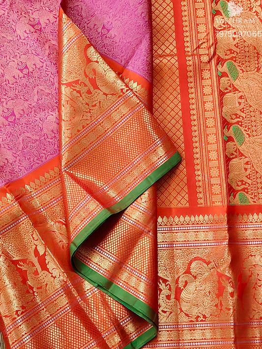 Pink Colour Gadwal Silk Saree With Vanasingaram Zari Motif All Over Code : GA015