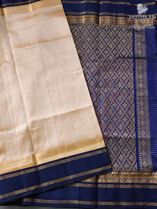 Tussar Colour Silk Cotton Saree With Zari Checks All Over Code : SC039