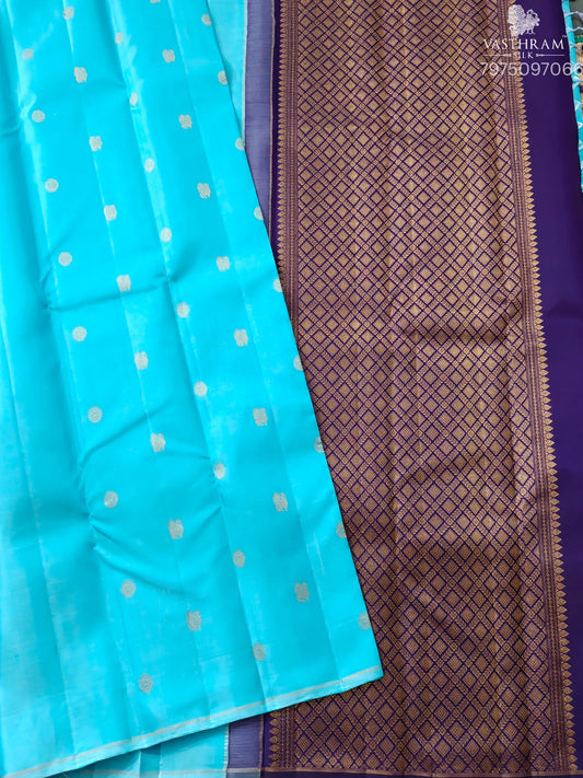 Sea Blue Colour Kanchivaram Silk Saree With Zari Butta All Over Code : KA0435