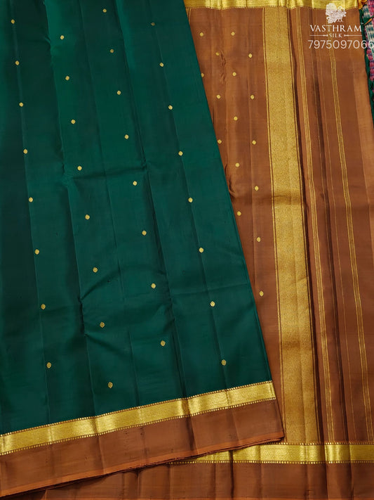 Bottle Green Colour Kanchivaram Silk Saree With Small Zari Butta All Over : KA0439