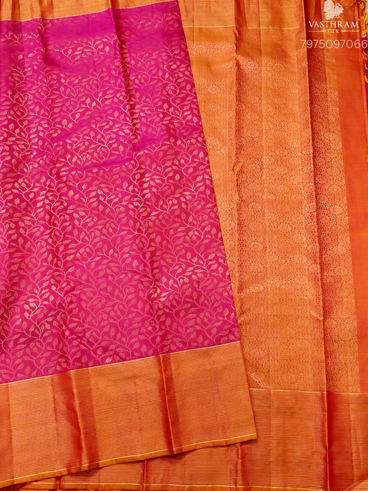 Dualtone Pink Colour Kanchivaram Silk Saree With Zari Motif All Over Code : KA0480