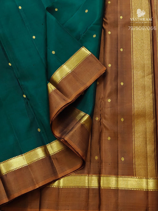 Bottle Green Colour Kanchivaram Silk Saree With Small Zari Butta All Over : KA0439