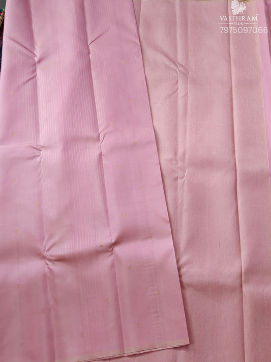 Light Pink Colour Kanchivaram Silk Saree With Zari Stripes & Butta All Over Code : KA0441
