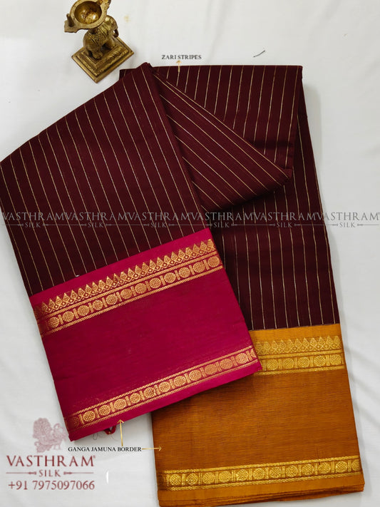 Maroon Colour Cotton Saree With Zari Stripes All Over Code : PC006