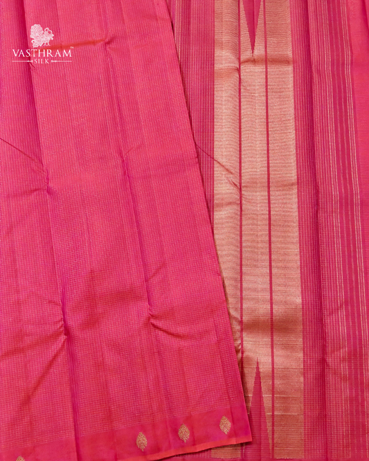 Dual tone orange colour kanchivaram silk saree with zari checks all over