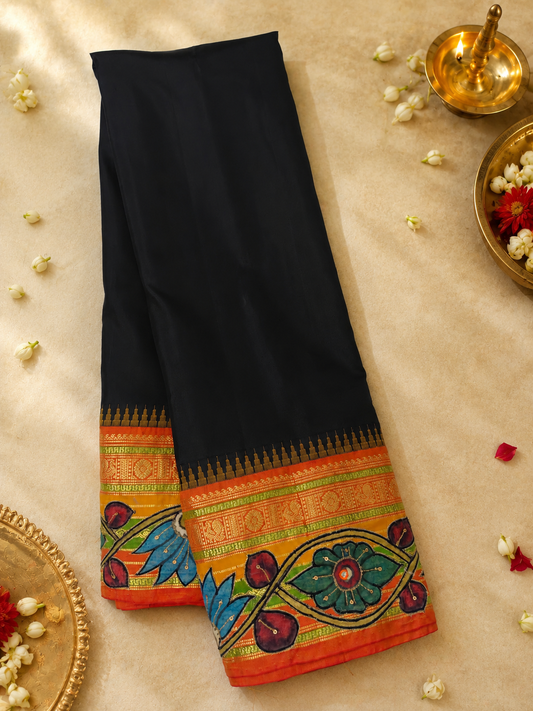 Black Colour Power Loom Kanchivaram Silk Saree With Plain Body Code : KA0462